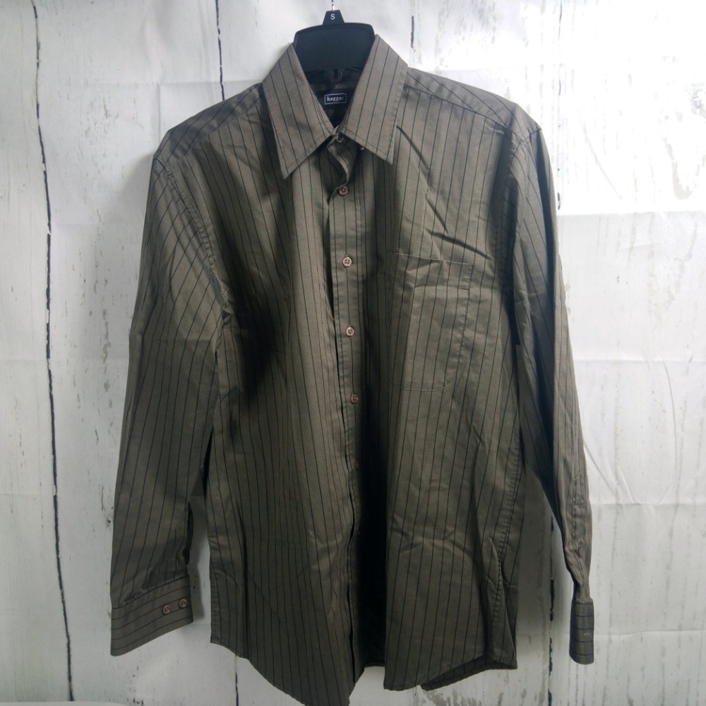 Haggar Dark Green Stripe Button Front Shirt M/M